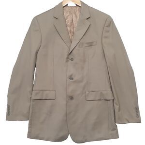 Calvin Klein Men 38R Jacket Beige Tan Brown Heather 100% Wool Blazer Sport Coat